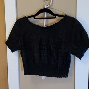 NWT J. CREW Cropped Black short sleeve Top new sz S